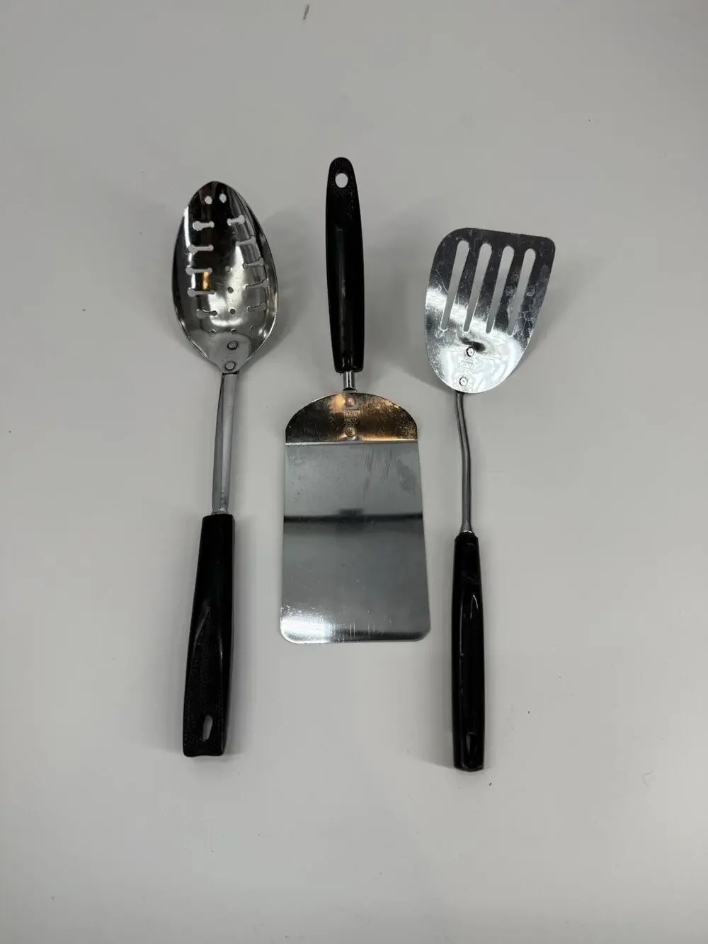 Vintage EKCO Kitchen Utensil Set 3pc USA Black Handles Spatula Spoon TurnerUSA